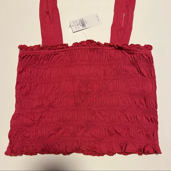American Eagle Red Smocked Crop Top - Picture 2 of 8